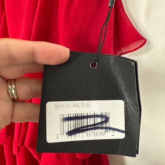 NWT Mac Duggal V-neck Tiered Ruffle Gown with Spagetti Straps Red 6 #8275 - Picture 7 of 10